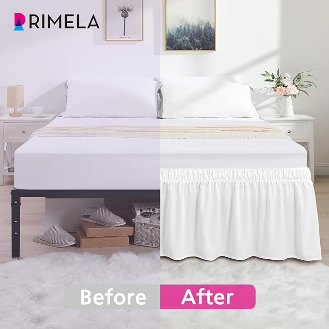 RIMELA Bed Skirt Full Size Moon White 15 Inch Drop, Wrap Around Elastic Bedskirt, Dust Ruffle for Adjustable Bed Base Soft Durable Fabric Machine Washable Easy to Install Bed Skirts