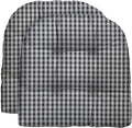 RSH DECOR: Tufted U-Shape Wicker Seat Cushions Set of 2 | 19” x 19” | All-Weather Spun Fabric | Water-Resistant | Outdoor Chair Cushions for Patio Furniture | Dawson Pewter Black Plaid