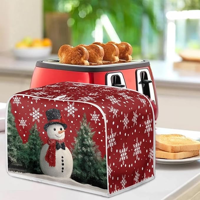 Snowman Snowflake Printed Toaster Oven Cover Kitchen Machine Covers, 4 Slice Toaster Cover Fits Most Standard Toasters, Small Kitchen Appliance Covers for Decorative, Red