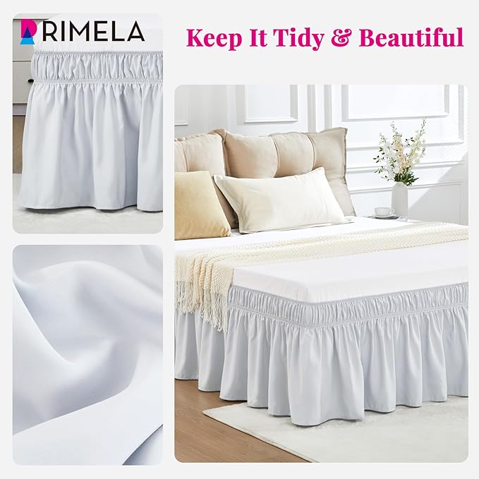 RIMELA Ice Grey Bed Skirt Queen Size 18 Inch Drop, Elastic Bed Skirting for Bed Base and Frame, Bedding Dust Ruffle Easy to Install, Lightweight Wrap Around Adjustable Bedskirt