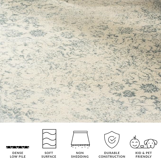SAFAVIEH Area Rug 8x10 - Adirondack Collection - Large - Ivory & Slate, Distressed Vintage Floral Design, Non-Shedding & Easy Cleaning, Ideal for Living Room, Bedroom, Dining Space (ADR109S)