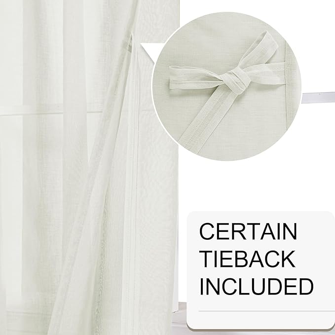 XWZO Sheer Curtains for Bedroom, Light Filtering Semi Transparent Voile Grommet Window Curtains for Living Room, Patio Door, Kids' Room with Tiebacks,Cream, Set of 2 Panels, 52 x 54 Inches Length