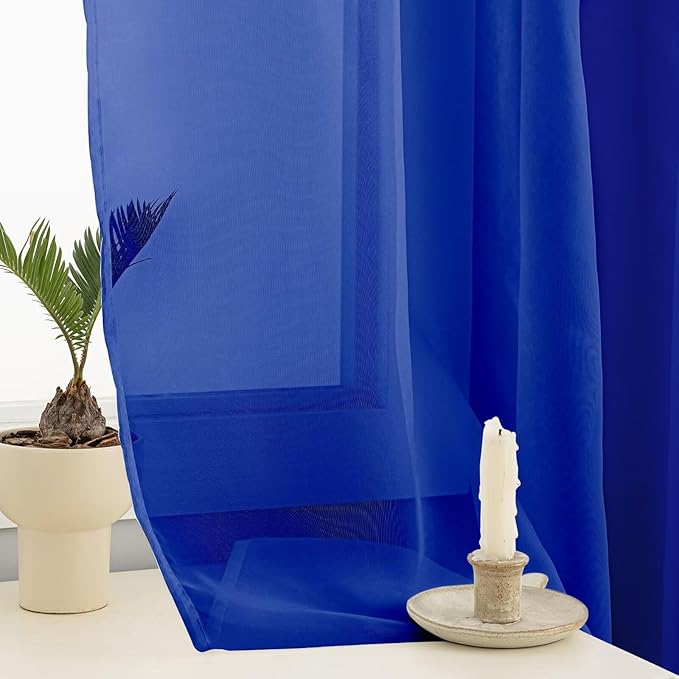 Sheer Curtains 84 Inches Long 2 Panels, Rod Pocket Short Curtain for Kitchen, Bedroom, Cafe Window(Blue Sapphire 38" W x 84" L)