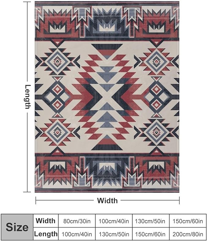 Southwest Blanket, Tribal Indian Throw Blanket Red Black Aztec Ethnic Geometric Print Blanket for Couch Bed Sofa Cover Throw Home Decor 60"x80"