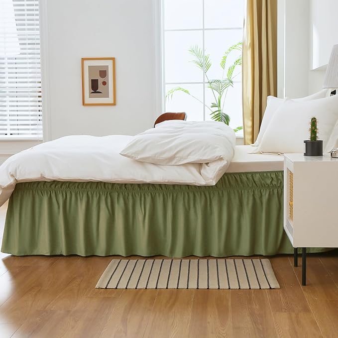 MEILA Full Bed Skirt, Wrap Around Ruffle Bed Skit for Full Beds with 16 inch Drop, Elastic Dust Ruffles Easy Fit Wrinkle & Fade Resistant, Sage