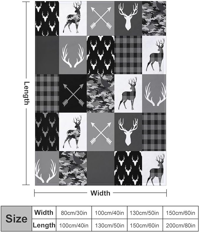 Rustic Cabin Throw Blanket, Farmhouse Grey Camouflage Deer Vintage Country Hunting Wildlife Blanket Throw for Bed Camping Travel Living Room Bedroom, 30"x40"
