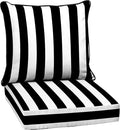 Arden Outdoor Deep Seat Cushion Set, 24 in x 24 in, Weather-Proof, Rain-Proof, Fade Resistant Patio Cushion for Chair, Sofa, and Couch Black Cabana Stripe