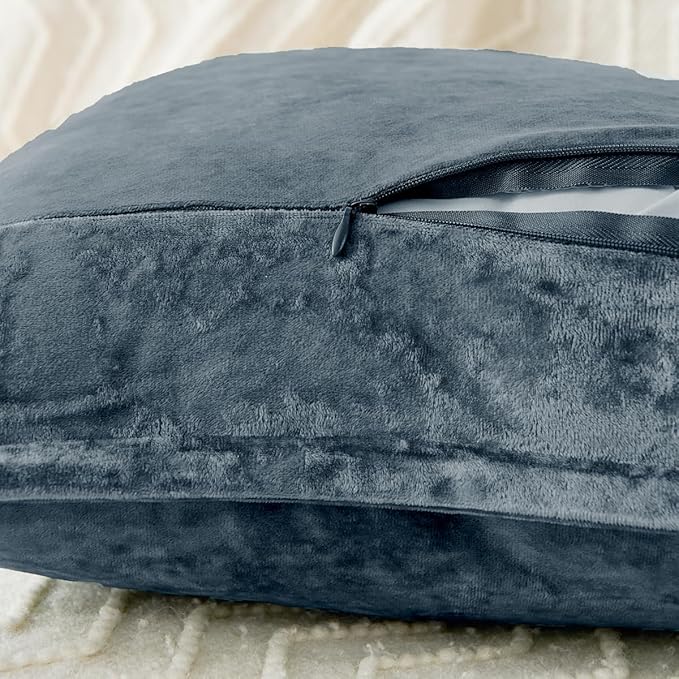 Luxurious Velvet Throw Pillow Covers 20x20 Set of 2 Decorative Pillow Covers Solid Square Cushion Case for Sofa Couch Bedroom Farmhouse, Blue Gray