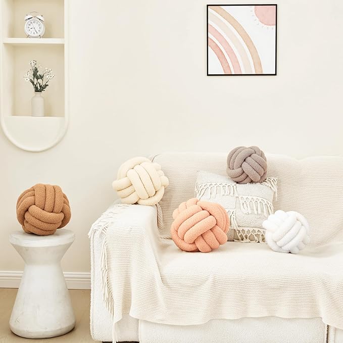 Petrella Knot Pillow Throw Pillows Ball Round Throw Pillows Home Decor Cushion Decorative Aesthetic Light Gray 13inch