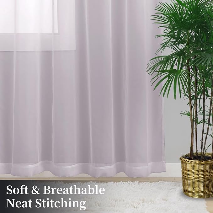 Sheer Curtains 54 Inches Long 2 Panels, Rod Pocket Short Curtain for Kitchen, Bedroom, Cafe Window(Light Grey 38" W x 54" L)