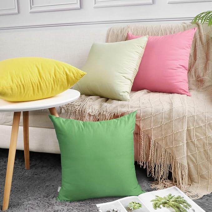 Thmyo 4-Pack 100% Cotton Comfortable Solid Decorative Throw Pillow Case, Square Cushion Cover Pillowcase Sublimation Blank Pillow Covers DIY Throw Pillowcase for Sofa(20x20 inch/ 50x50cm,Sage Green)