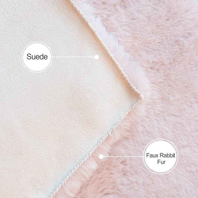 Pink Fuzzy Faux Rabbit Washable Fur Rug for Girls Bedroom 4x6 Shag Area Rugs for Living Room Boho Nursery Rug