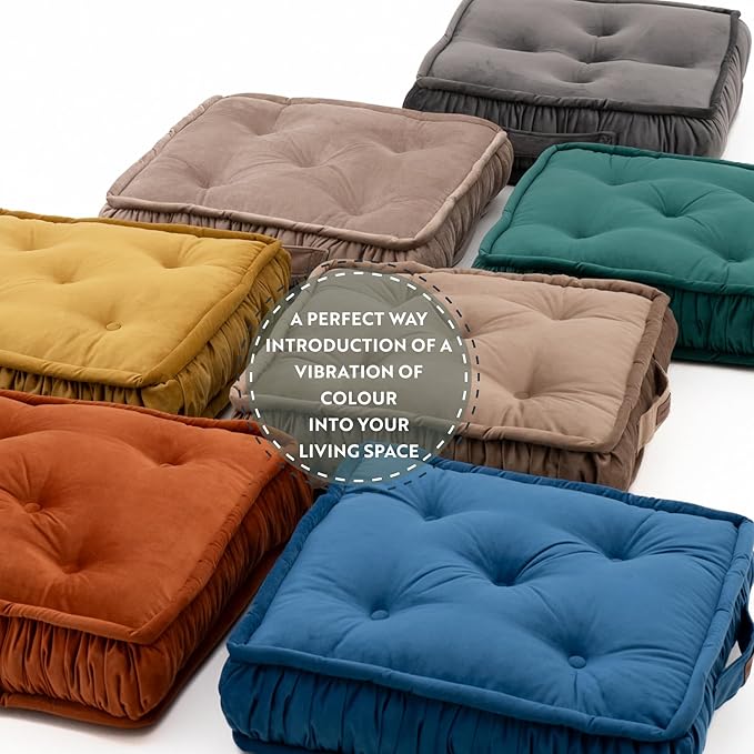 Square Large Floor Cushion, Floor Pillow Thick Floor Seating, Comfortable Supportive, Quilted Soft Booster Seat Pad for Yoga Meditation, Yoga Pillow, Cat and Dog Bed, 56 cm 22 inch Green