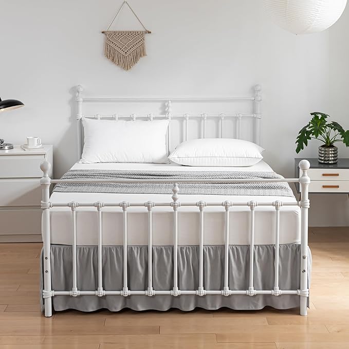 Bed Skirt Twin Size Ruffled Bed Skirt with Split Corners, 14 Inch Drop Dust Ruffle Bed Skirt with Platform, Light Gray