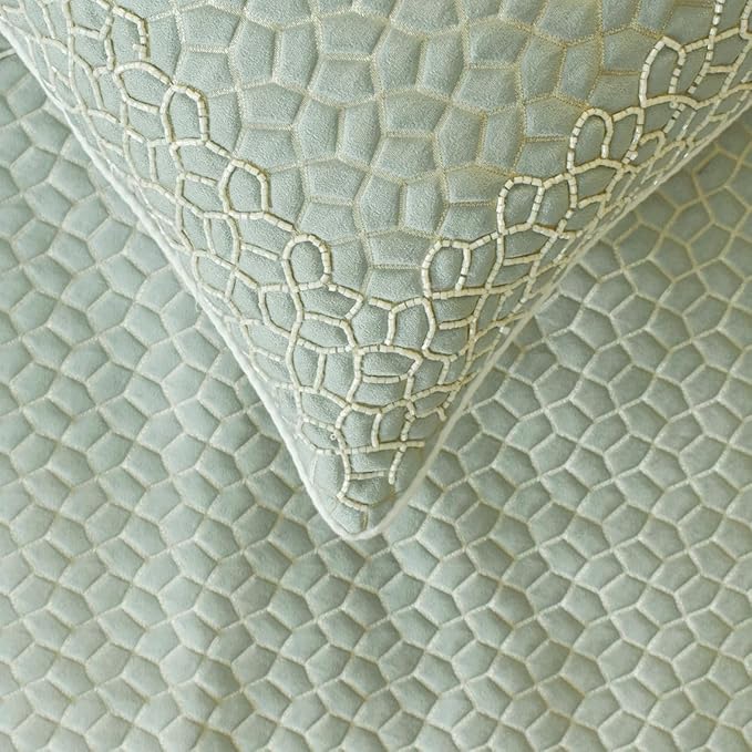 The HomeCentric King/Queen/Twin Blue Designer Twin 53"x18" Bed Runner with Pillow Cover, Mosaic, Bead Embroidery, Handmade, Tassels Bed Scarf on Jacquard Fabric - Tessellation Blue