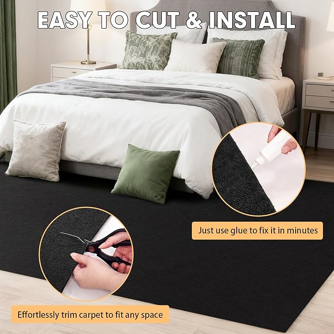 Marine Carpet, 5 FT x 15 FT Black Indoor/Outdoor Rug 0.2" Thick TPE Backed Non-Slip Boat Carpet Roll for Home, Patio, Porch, Deck