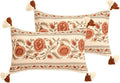 ISAENNE Design Linen Rectangle Vintage Throw Pillow Covers 12"x20" Pack of 2, Brick Red Cushion Covers with Orange Floral Green Leaves Pattern Decor Pillowcases for Bed,Living Room,Outdoor,Car