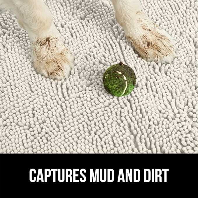 GORILLA GRIP SOAKSTOPPER Dog Door Mat, 30x20 Machine Washable Rug Absorbent Doormat Captures Moisture Mud Dirt, Quick Dry Soft Chenille Entryway Rugs Indoor Entrance Mats for Dog Paws, Cream