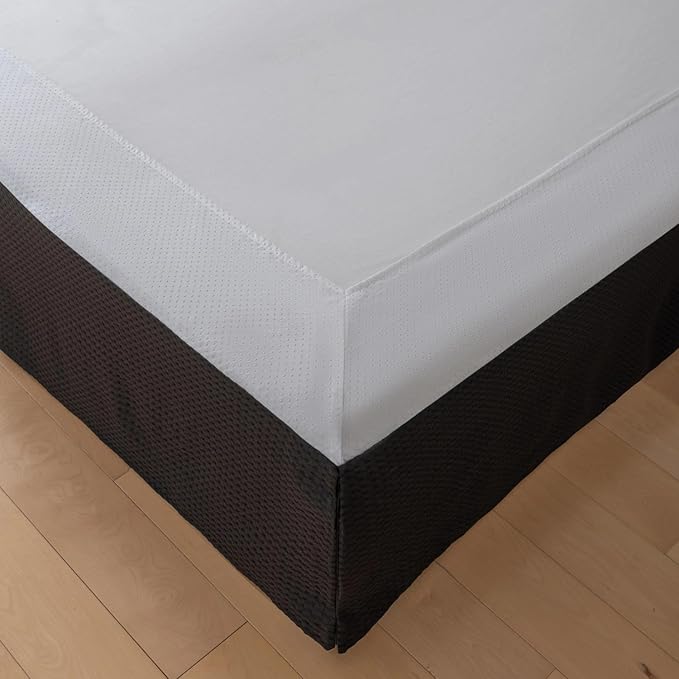 King Bed Skirt, Wrap Around Bed Skirt with Pleated Corner, 14 Inch Drop Pleated Waffle Weave Bedskirts, Anti-Slip, Microfiber, Black, 14'' King