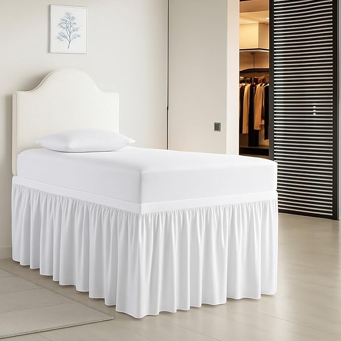 Cottington Lane Extra Long Ruffled College Dorm Bed Skirt 30 Inch Drop, Premium Hotel Collection Brushed Mircofiber Twin XL Dust Ruffle Raised Dorm Room Essentials and Decor, White Solid