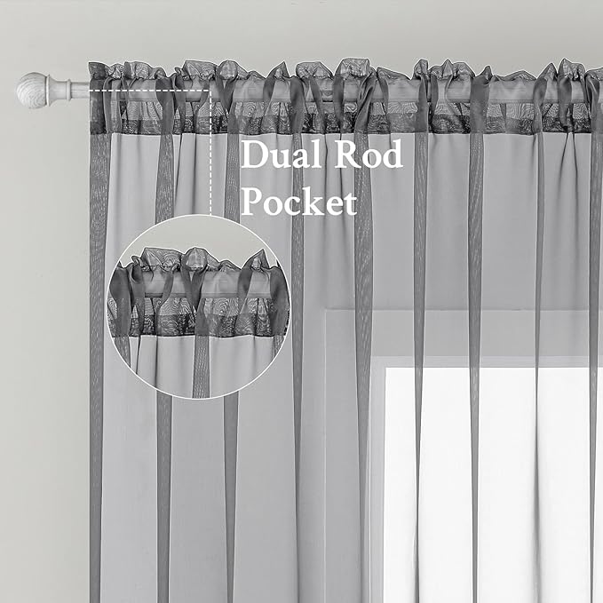 MIULEE 2 Panels Solid Color Sheer Window Curtains Elegant Window Voile Panels/Drapes/Treatment for Bedroom Living Room (54X72 Inches Charcoal Grey)