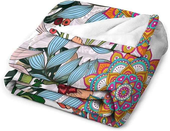 Boho Flowers Blanket for Women Girls, Rustic Bohemian Mandala Palm Leaves Plants Botanical Print Blanket for Bedroom Living Room Couch Sofa, 40"x50"