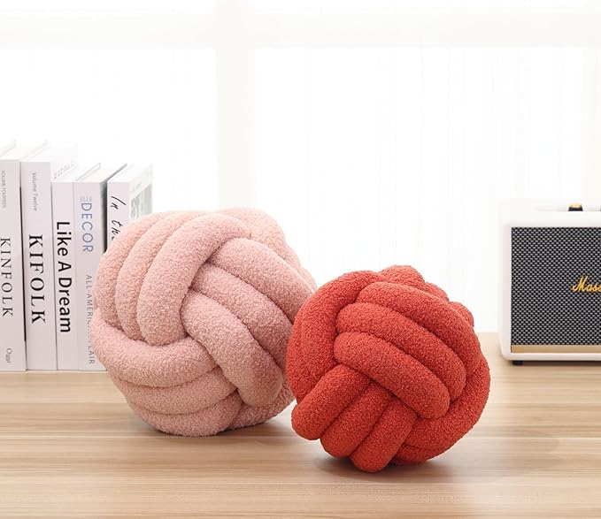 Petrella Knot Pillow Ball Round Throw Pillows Home Decor Cushion Decorative Aesthetic Throw Pillows，Lambswool Grapefruit 8inch