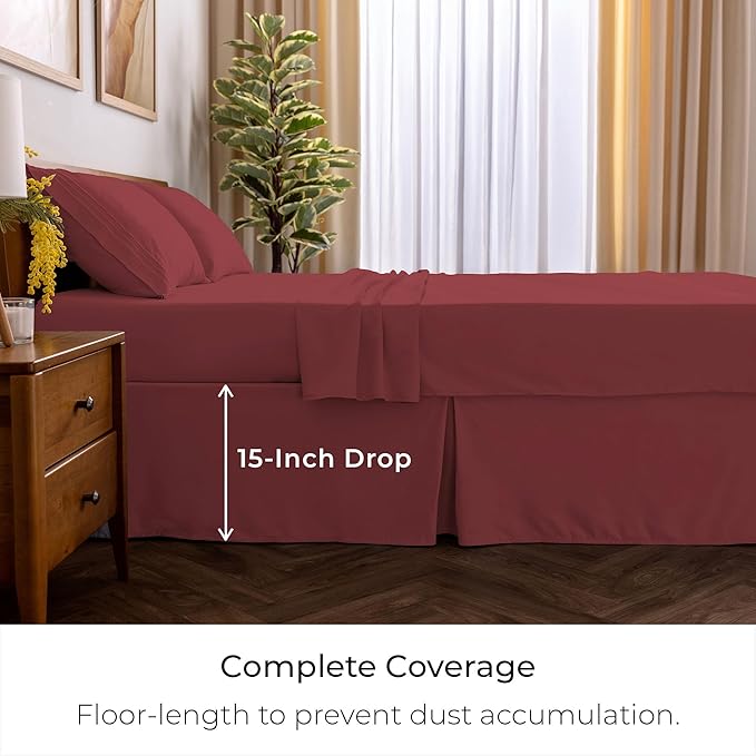Mellanni Bed Skirt Twin Size - Bed Skirting - 15-Inch Tailored Drop Pleated Dust Ruffle - Hotel Luxury Bedding - Wrinkle, Fade, Stain Resistant - 1 Bedskirt (Twin, Brick Red)