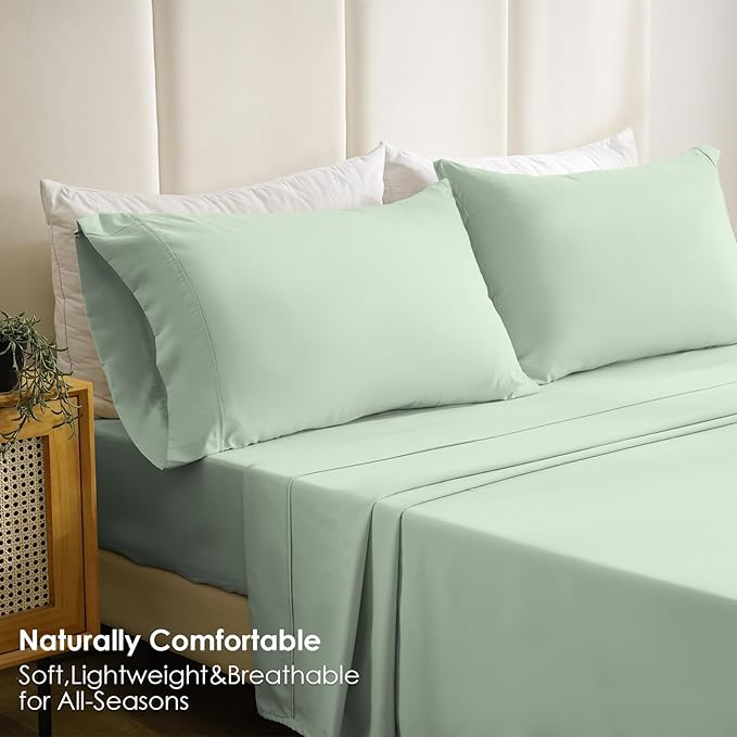 Twin XL Sheet Set - Luxury 3 Piece Silky Soft Breathable Cooling Microfiber Sheets, 16" Deep Pocket Easy Care Wrinkle Free Bedding Sheet and Pillowcase Set, Sage Green