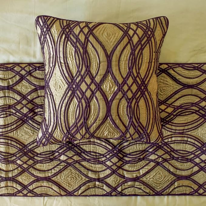The HomeCentric King/Queen/Twin Plum Designer Queen 74"x18" Bed Runner Without Pillow Cover, Quilted Bed Scarf on Jacquard Fabric - Plum Swirls