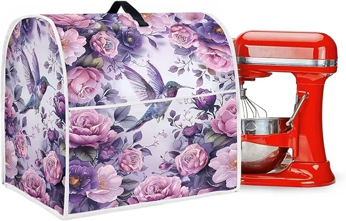 Hummingbird Stand Mixer Cover 4.5-5 Quart Floral Print Kitchen Appliance Covers Dust Protection Universal for Pressure Cooker Air Fryer Washable Kitchen Decoration Gift for Housewarming