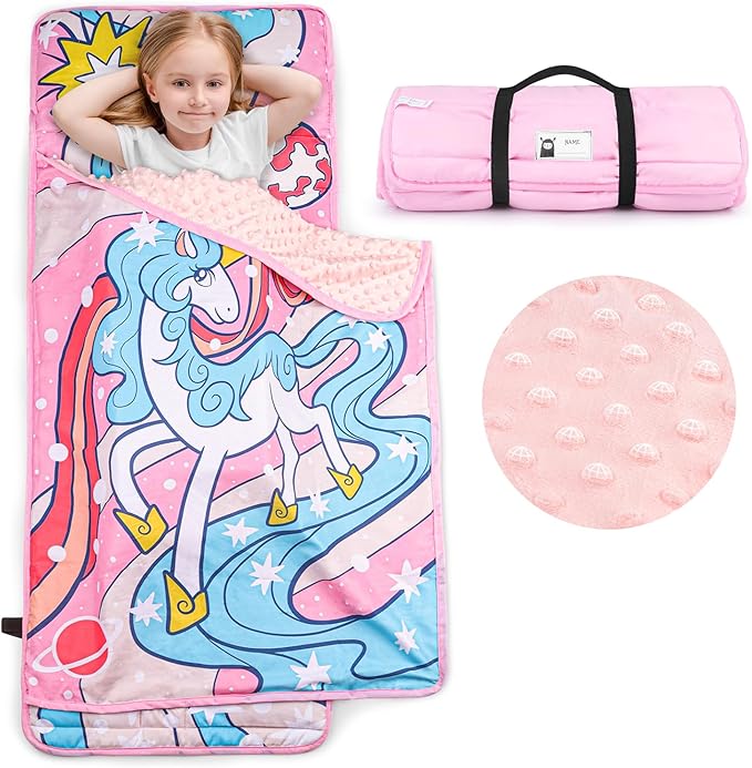 TANOSHII® Toddler Nap Mat with Pillow and Blanket, Portable Kids Sleeping Mats for Daycare, Preschool, 21" x 53", Lightweight and Soft Sleeping Bags for Kids