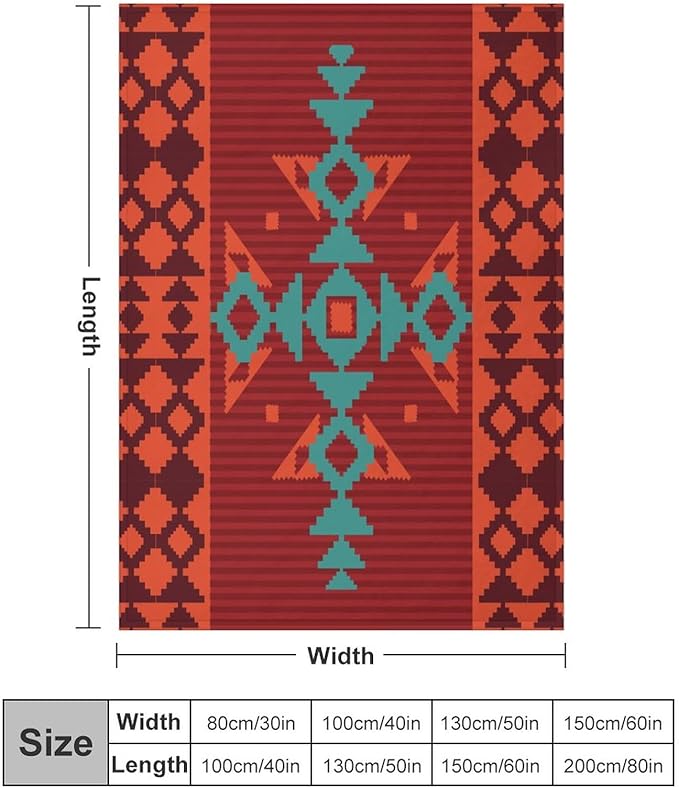 Aztec Throw Blanket, Red Native Southwestern Boho Blanket for Couch Bed Chair Outdoor Travel 30"x40"