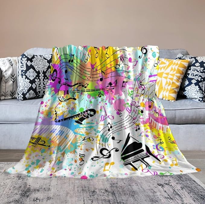 Music Blanket Colorful Graffiti Piano Keys Music Note Modern Abstract Art Print Soft Cozy Lightweight Throw Blanket for Kids Girls Boys Bedroom Living Room Dorm Chair Sofa Travel 70x80in