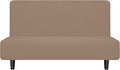 Easy-Going Stretch Futon Slipcover Armless Futon Bed Cover Furniture Protector Without Armrests with Elastic Bottom for Kids, Soft Jacquard Fabric Small Checks (Medium, Camel)