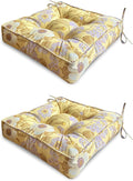 ARTPLAN Outdoor Seat Cushion,Square Thick Tufted Pure Chair Cushion for Patio Wicker Chair with Tie,Set of 2,19"x19"x5"，Floral