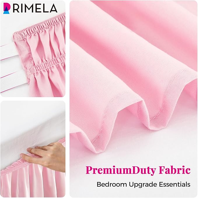 RIMELA Dusty Pink Bed Skirt King Size 15 Inch Drop, Wrap Around Elastic Bedskirt, Dust Ruffle for Adjustable Bed Base Machine Washable Easy to Install Bed Skirts