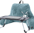Nestl Fur Reading Pillow with Laptop Lap Desk, Stylish Back Pillow for Sitting Up, Lap Desk with Reading Pillows for Sitting in Bed Adult & Kids, Faux Fur Chair Pillow with Arms - Stone Blue