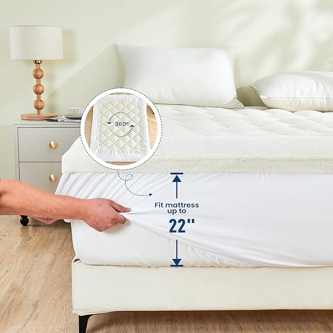 Mattress Topper Twin XL for Back Pain Thick Mattress Pad Cover Sherpa Plush Pillow Top Down Alternative Fill Mattress Cover with 8-22 Inch Deep Pocket