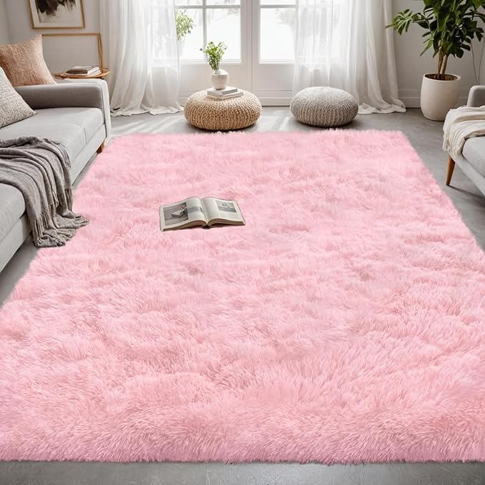 8x10 Area Rug for Living Room: Soft Fluffy Shag Pink Rugs for Bedroom, Non-Slip Large Fuzzy Plush Rug Indoor Floor Carpet for Nursery Kids Boys Girls Room, Dorms, Playroom, Modern Home Decor