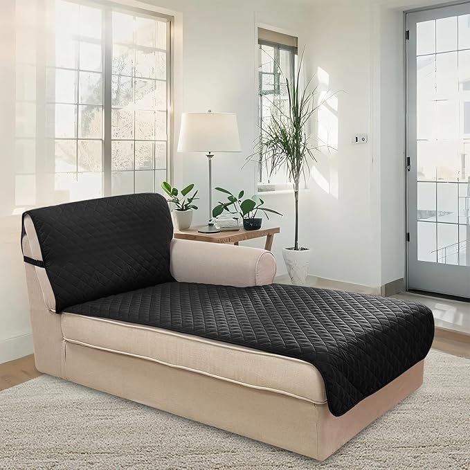 U-NICE HOME Sectional Couch Cover for Dogs Chaise Lounge Reversible Sofa Cover Furniture Protector Cover for Pets with Elastic Adjustable Strap (Chaise Lounge, Black/Grey)