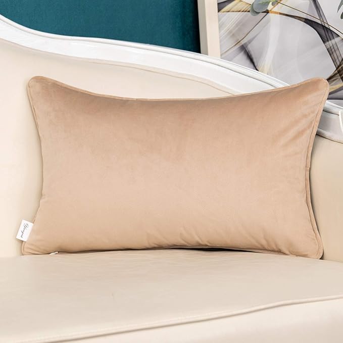Yangest Brown Striped Patchwork Throw Pillow Cover Gold Leather Cushion Cover Zippered Rectangular Pillowcase for Sofa Couch Bedroom Living Room Home Decoration, 12x20 Inch