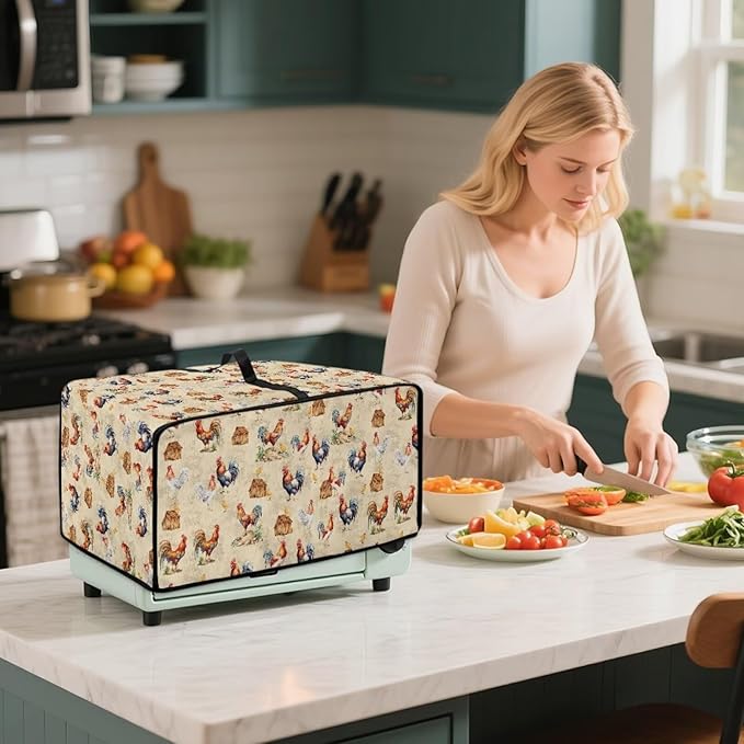 Rooster Chicken Chick Print Waterproof Toaster Oven Cover Heavy Duty Microwave Oven Dust Cover Dust-Proof Universal Kitchen Machine Covers Suitable for Most Microwave Ovens, S