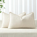 MIULEE Decorative Lumbar Throw Pillow Cover 12x20, 2 Pack Boho Farmhouse Neutral Throw Pillow for Bed, Thick Textured Modern Linen Cushion Cases Couch Sofa Living Room Home Decor, Cream White