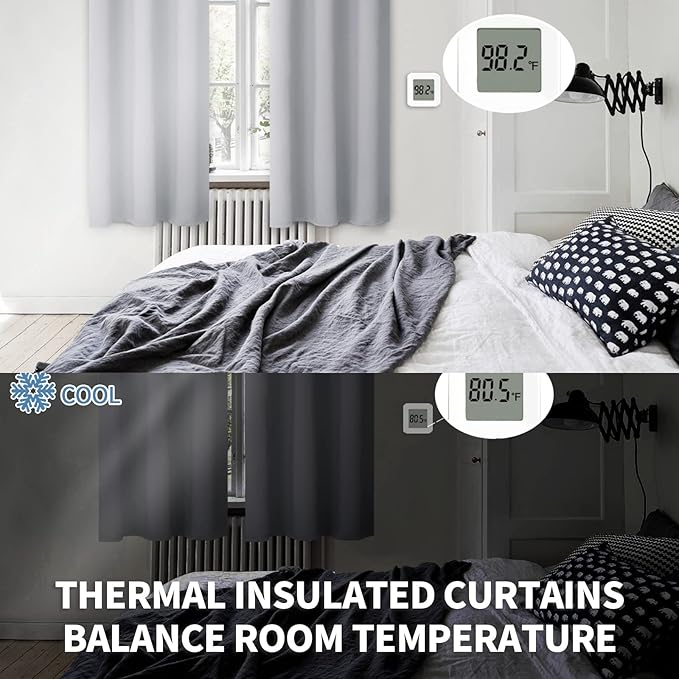 BGment Light Grey Blackout Curtains 48 Inch Length for Bedroom - Short Thermal Insulated Drapes with Rod Pocket Room Darkening for Kitchen Living Room Window, 42 x 48 Inch, 2 Panels