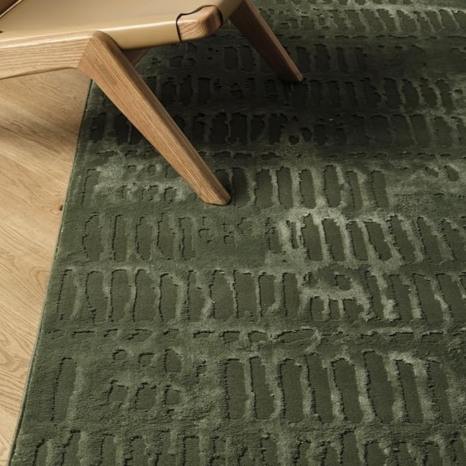 Revival Rugs Shell 3'11"x6'1" Machine Washable Area Rug for Kitchen Bedroom - 100% Recycled Oeko-TEX Certified, Medium Pile, Green