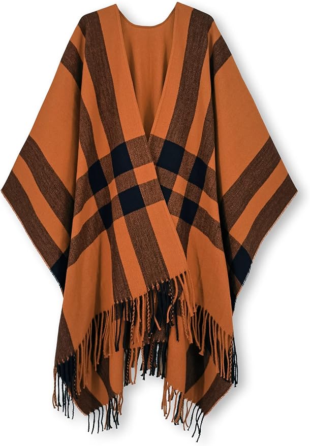 Moss Rose Women's Travel Plaid Shawl Wrap Open Front Poncho Cape for Fall Winter
