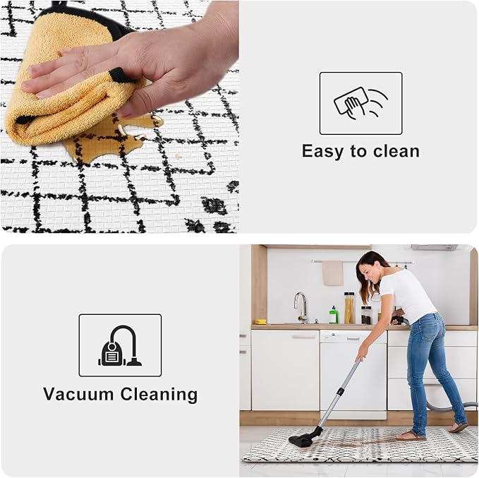 KIMODE Anti Fatigue Kitchen Mats for Floor,17.3" x 29" Black and White Cushioned Kitchen Rugs,Non-Slip Waterproof Wipe Clean Kitchen Sink Standing Mat for Corner Sink,Kitchen Floor