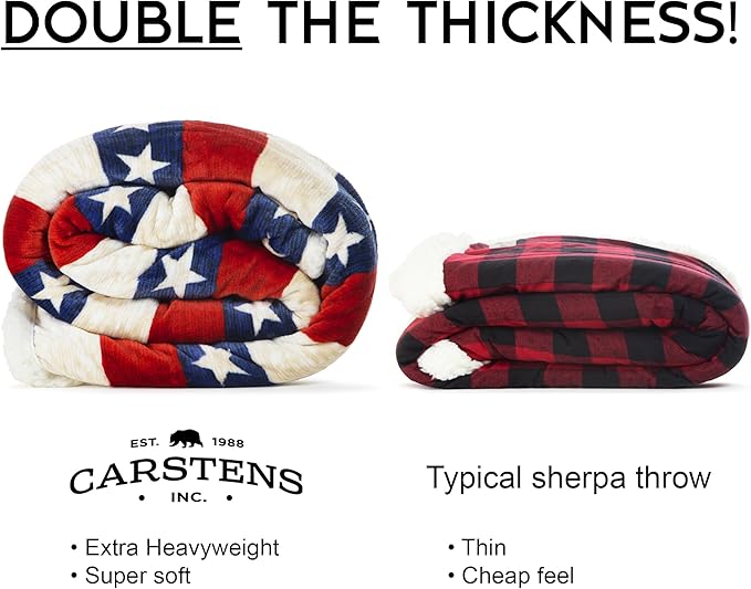 CARSTENS, INC. Ultra Premium Super Soft Plush Sherpa Fleece Oversized Throw Blanket 54" x 68", Americana