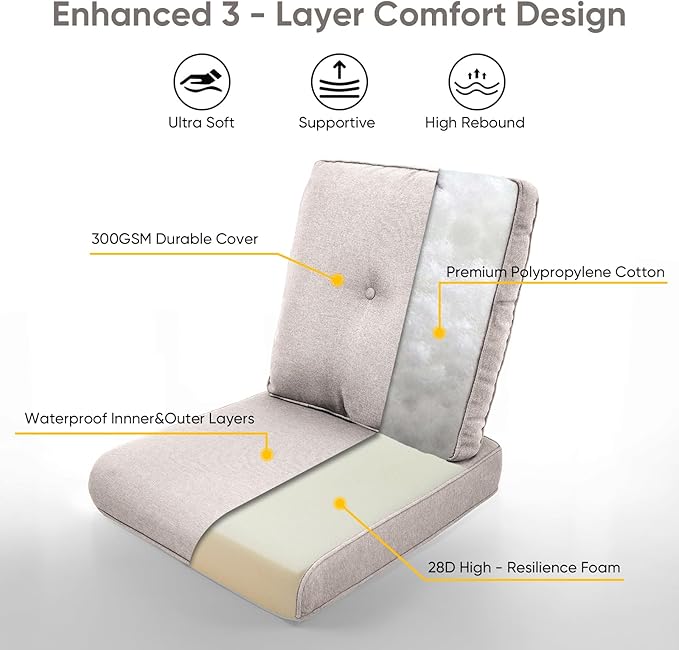 Patio Chair Cushions 6 Packs - Outside High Back Thick Water-Resistant Cushion 22x24 with Zipper Cover for Outdoor Glider Rocking Chairs Loveseat 3-Seater Couch Sofa – Beige/Buckle